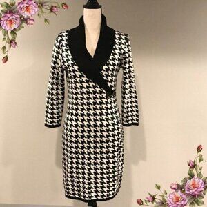 Calvin Klein long sleeve v-neck houndstooth print Sweater Dress